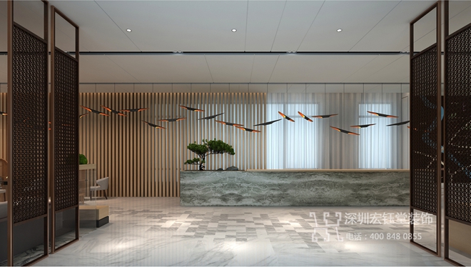 鄭州康橋地產一號院現代中式售樓部裝修設計案例