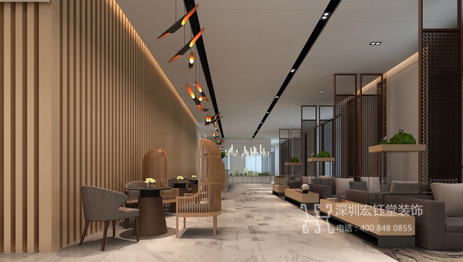 鄭州康橋地產一號院現代中式售樓部洽談區(qū)裝修設計效果圖