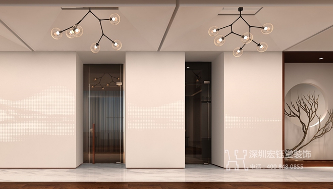 鄭州康橋地產一號院現代中式售樓部洽談區(qū)裝修設計效果圖