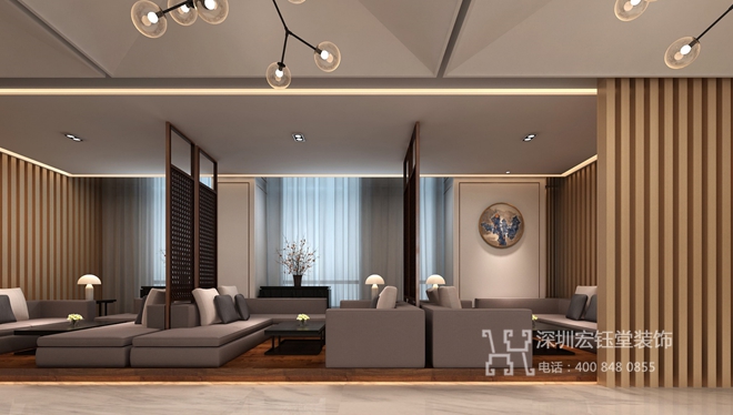 鄭州康橋地產一號院現代中式售樓部洽談區(qū)裝修設計效果圖
