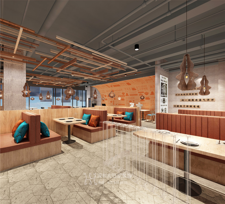 西貝三寶鄭州太格茂店設(shè)計(jì)施工方案-用餐區(qū)效果圖-宏鈺堂裝飾餐飲裝修案例 西貝三寶鄭州太格茂店設(shè)計(jì)施工方案-用餐區(qū)效果圖-宏鈺堂裝飾餐飲裝修案例