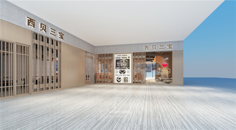 西貝三寶鄭州太格茂店設(shè)計(jì)施工方案-前廳效果圖-宏鈺堂裝飾餐飲裝修案例 西貝三寶鄭州太格茂店設(shè)計(jì)施工方案-前廳效果圖-宏鈺堂裝飾餐飲裝修案例