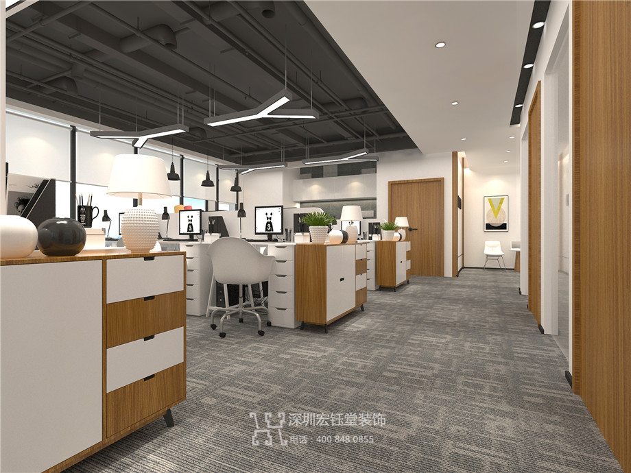 鄭州辦公室裝修設(shè)計(jì)案例-恒天明澤公司開敞辦公區(qū)效果圖