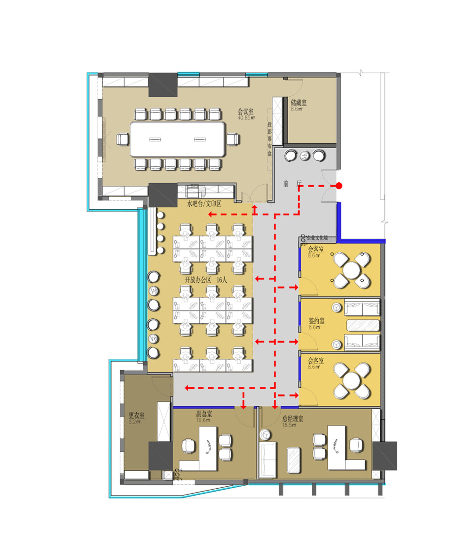鄭州辦公室裝修設(shè)計(jì)案例-恒天明澤公司交通動(dòng)線圖