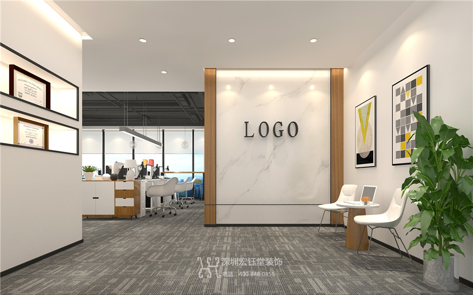 鄭州辦公室裝修設(shè)計(jì)案例-恒天明澤公司前臺(tái)效果圖