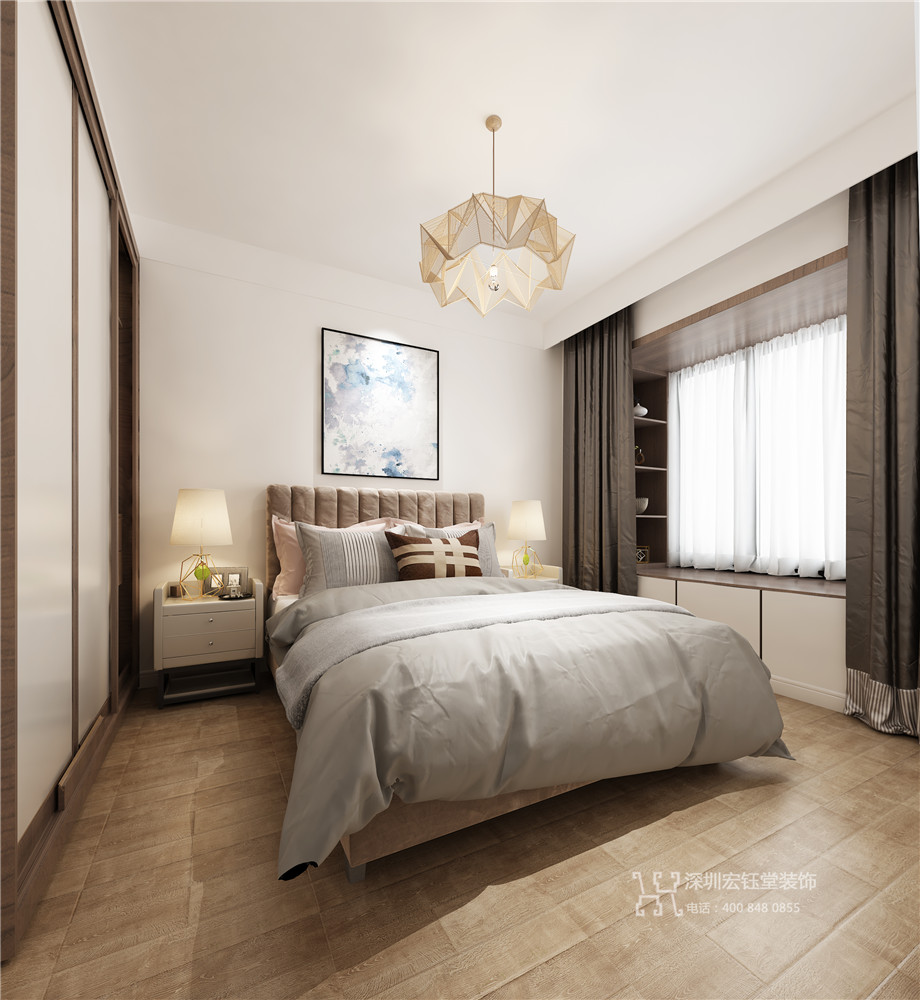 鄭州九龍國(guó)際樣板間裝修效果圖-88平B1戶型-次臥效果圖