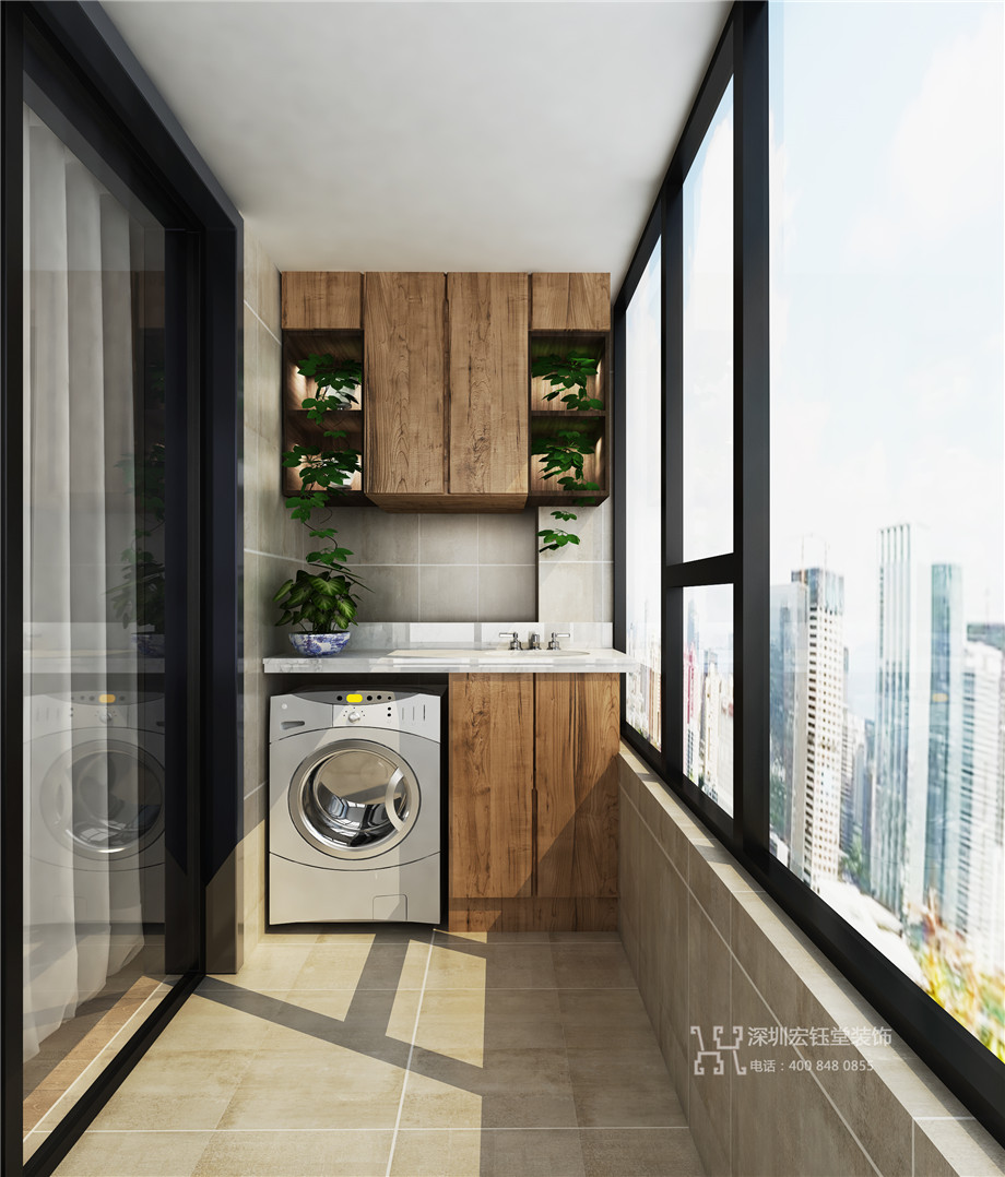 鄭州九龍國(guó)際簡(jiǎn)約樣板間裝修案例-87平B4戶型-陽臺(tái)裝修效果