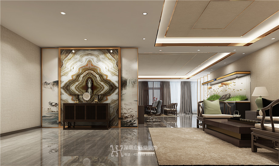 鄭州新中式企業(yè)董事長辦公室裝修設計效果圖