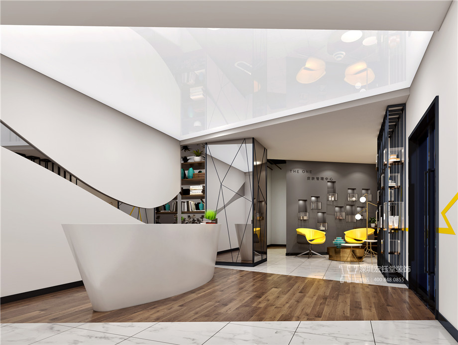 鄭州若婉皮膚管理公司時(shí)尚辦公室前臺設(shè)計(jì)效果圖