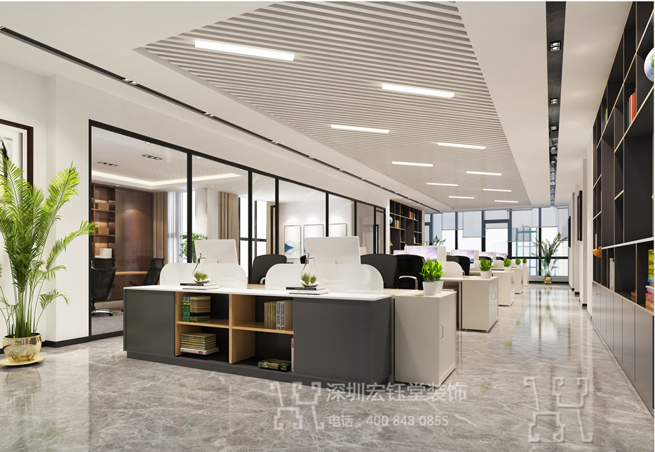 鄭州喜來樂醫(yī)療科技產(chǎn)業(yè)集團(tuán)辦公樓裝修設(shè)計(jì)效果圖-開敞辦公區(qū)效果圖