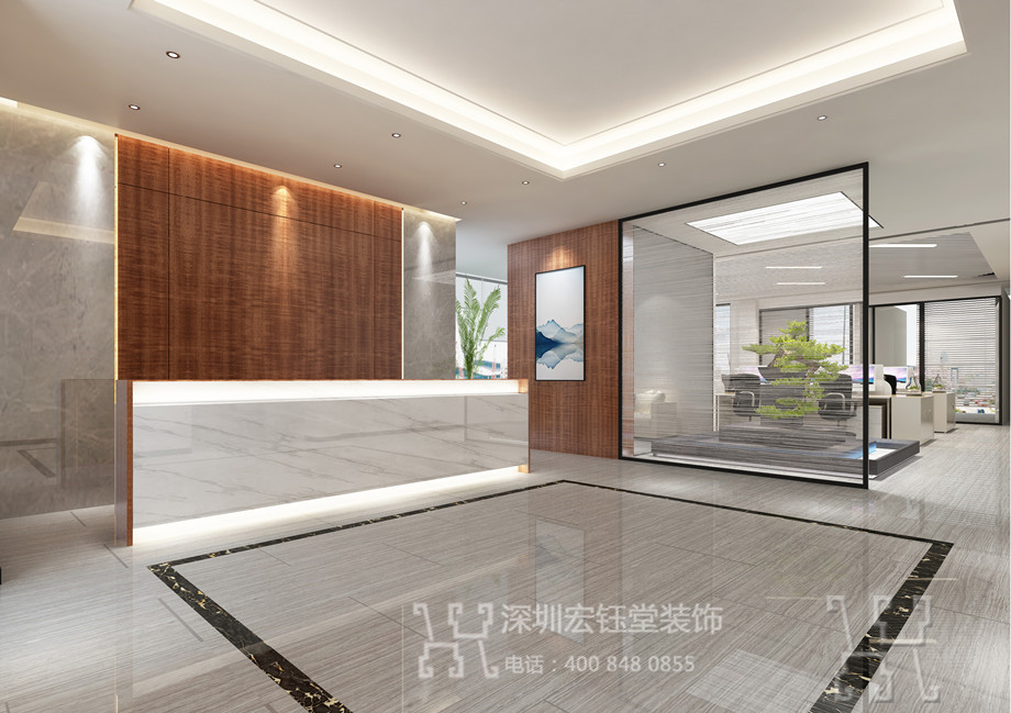 鄭州喜來樂醫(yī)療科技產(chǎn)業(yè)集團(tuán)辦公樓裝修設(shè)計(jì)效果圖-前廳接待效果圖