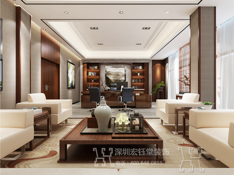 鄭州宏鈺堂辦公室裝修案例-總經(jīng)理辦公室設(shè)計(jì)效果圖