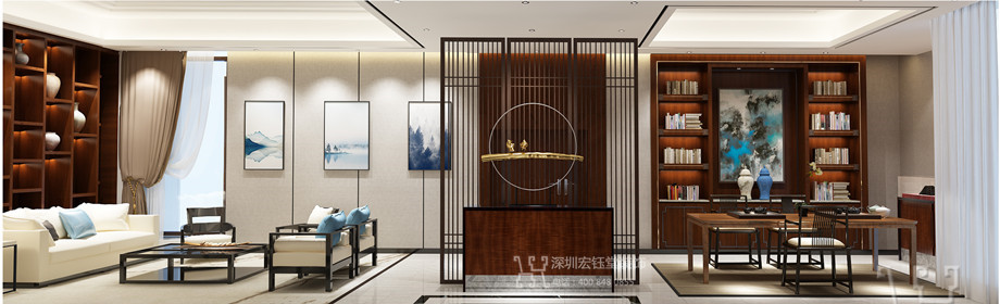 鄭州辦公室裝修公司-新中式高管辦公室裝修效果圖