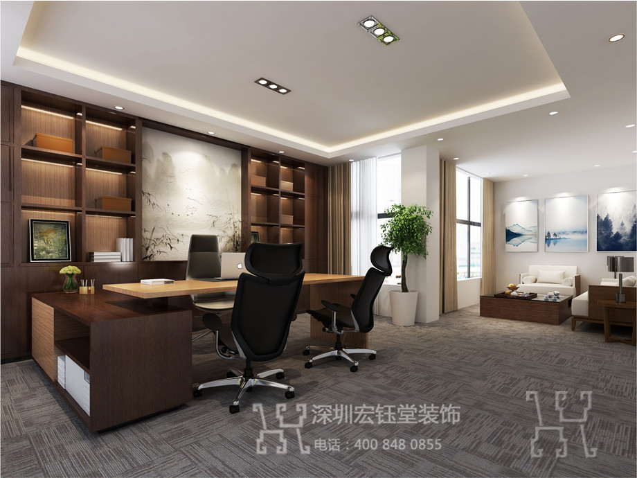 鄭州中式董事長(zhǎng)辦公室裝修設(shè)計(jì)效果圖