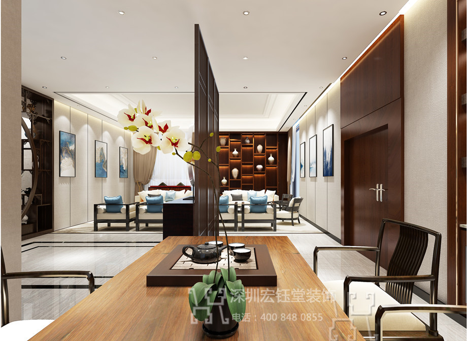 鄭州新中式董事長(zhǎng)辦公室接待室設(shè)計(jì)效果圖