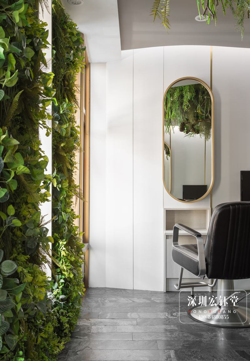 都市綠色花園主題美發(fā)沙龍會(huì)所裝修案例-鄭州宏鈺堂美發(fā)店裝修公司