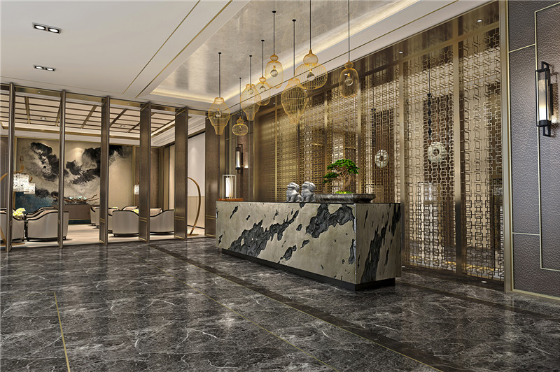 鄭州中式奢華辦公室前臺裝修效果圖-宏鈺堂裝飾