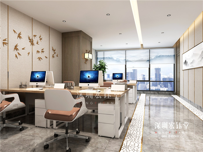 鄭州華融地產(chǎn)新中式辦公室敞開辦公區(qū)裝修設(shè)計(jì)效果圖 鄭州華融地產(chǎn)新中式辦公室敞開辦公區(qū)裝修設(shè)計(jì)效果圖