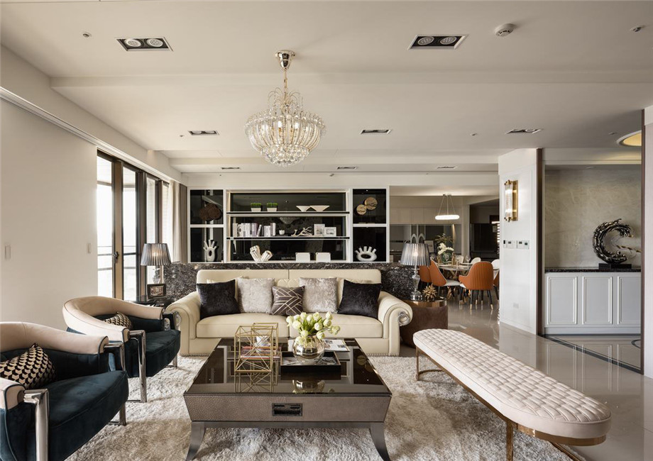 新鄭正商紅河谷雙拼別墅客廳會(huì)客區(qū)裝修設(shè)計(jì)方案實(shí)景圖