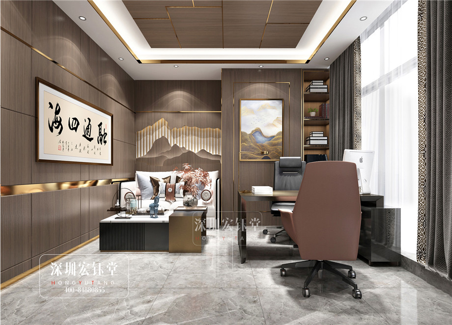 鄭州華融金融中心中式經(jīng)理辦公室裝修設(shè)計效果圖