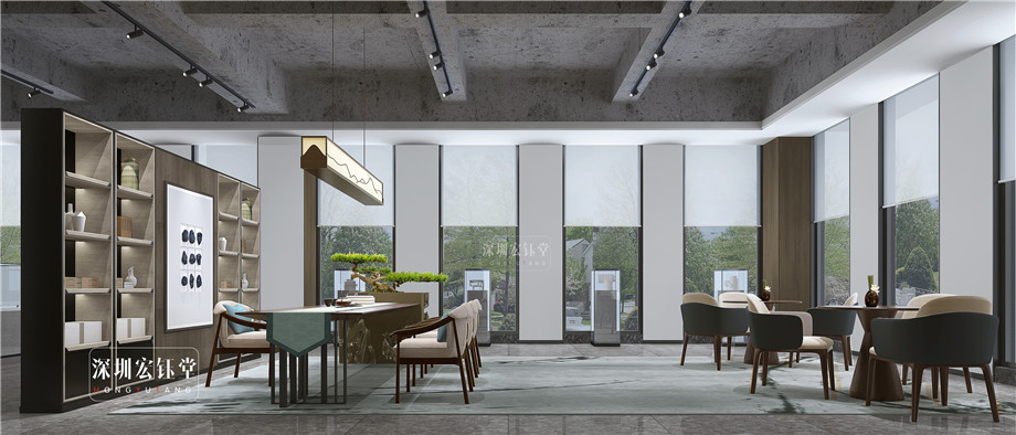 鄭州中式辦公室休閑區(qū)裝修效果圖-河南融眾辦公樓裝修案例